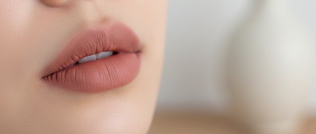 Soft Korean matte lipstick with natural everyday lip look