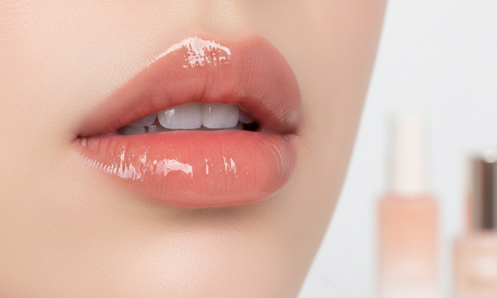 Korean glossy lip tint with shiny hydrated natural lips