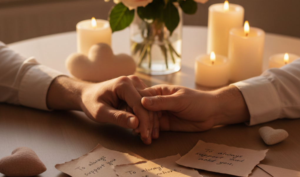 Promise Day couple holding hands with love and commitment