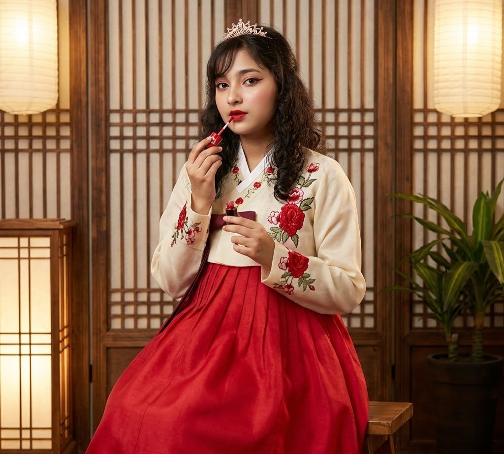 Soft natural makeup look using lip tint on real lips