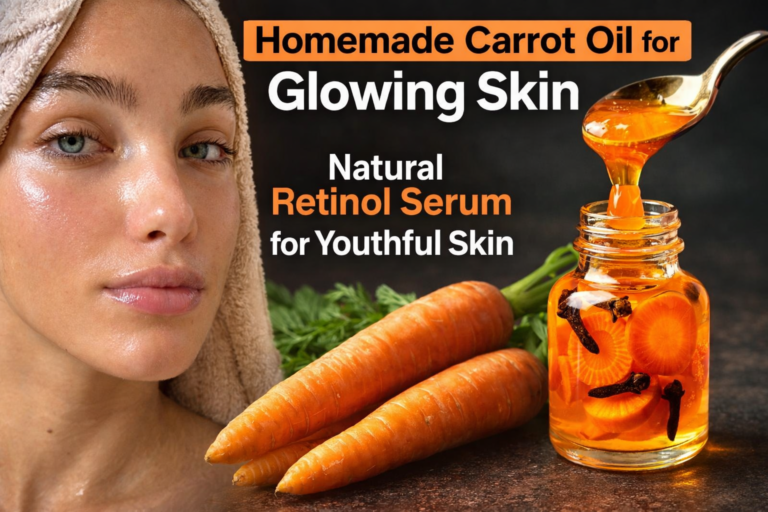 Homemade carrot oil for glowing skin natural retinol serum made with fresh carrots for wrinkle free youthful skin