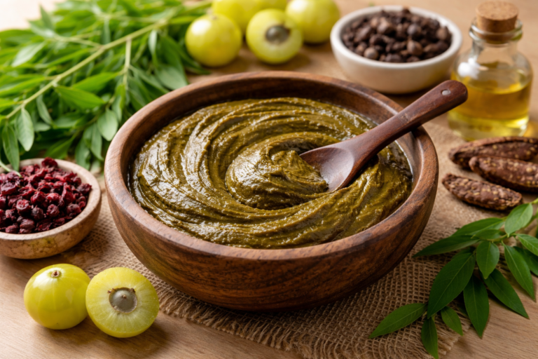 natural hair color paste in a bowl for grey hair treatment at home