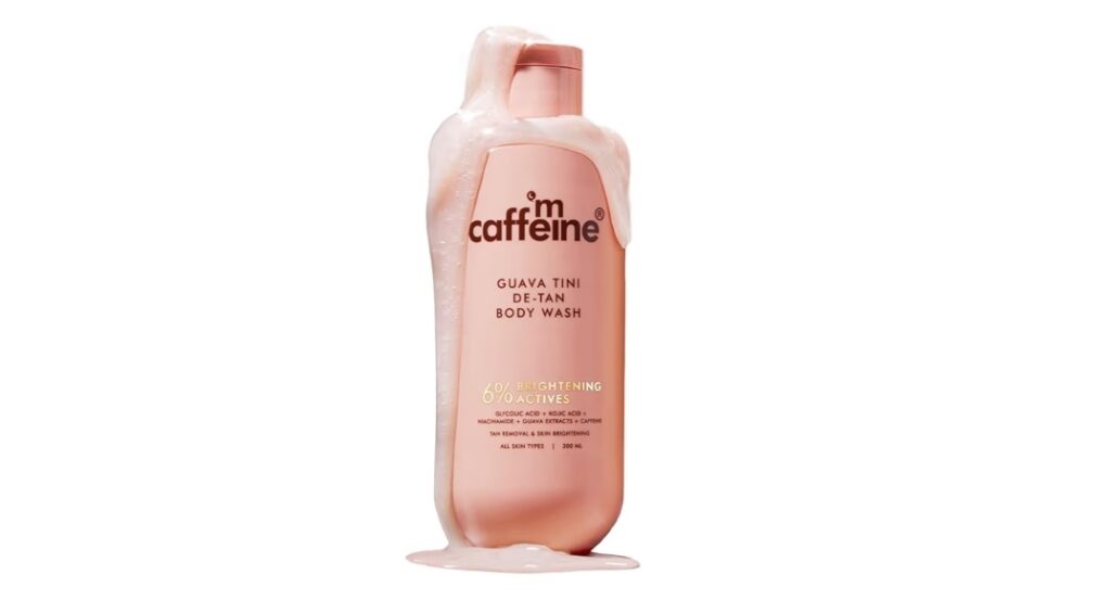 mCaffeine 1% Glycolic Acid Detan Body Wash 300ml | 2% Niacinamide, 3% Kojic Acid-Glutathione | Bodywash for Women & Men| Brightens, Hydrates, Reduces Dark Spots & Evens Tone | Guava Shower Gel for Dry Skin